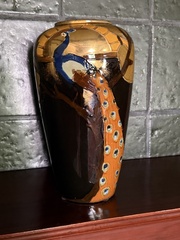 Phoenix Ware Peacock Vase.  Made in England. Circa early 1900's